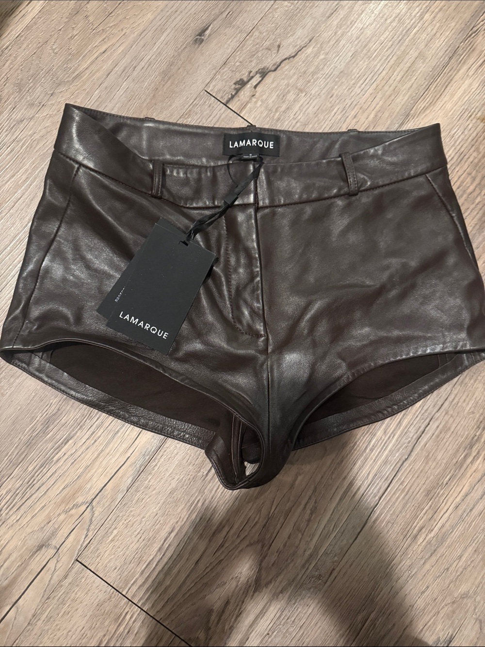 Lamarque Dark Brown Faux Leather High Waist Shorts
